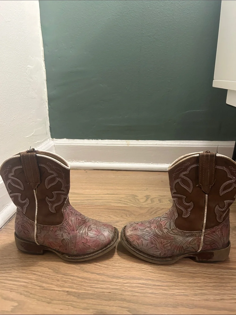 Justin Boots Kids Brown with Pink-Toned Embossed Western Boots